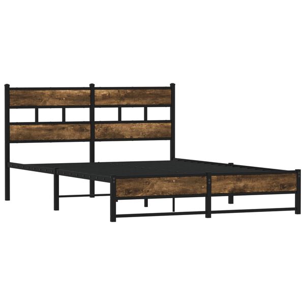 vidaXL Metal Bed Frame without Mattress Smoked Oak 140x190 cm