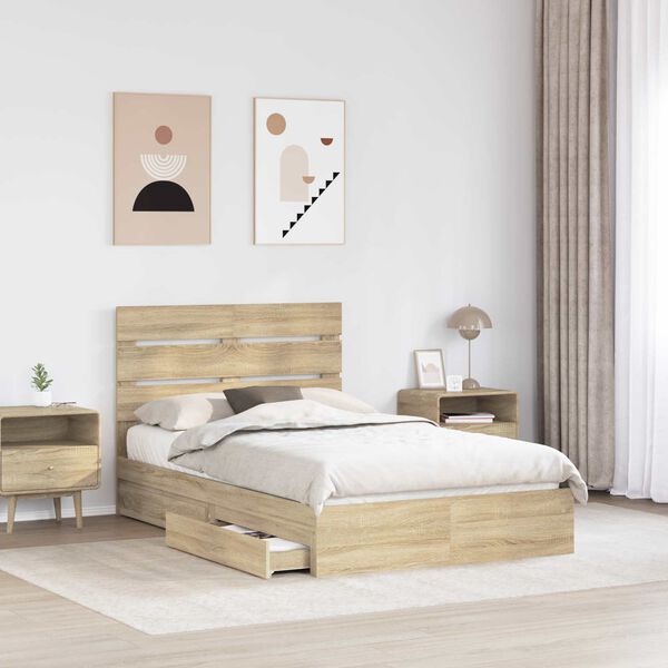vidaXL Storage Bed with Drawer Sonoma Oak 120 x 190 cm Engineered Wood