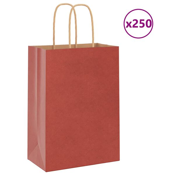 vidaXL Paper Bags 250 pcs with Handles Red 15x8x21 cm