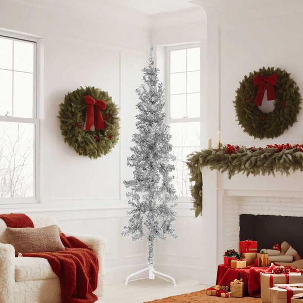 vidaXL Slim Artificial Half Christmas Tree with Stand Silver 180 cm