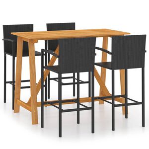 vidaXL Garden Bar Set | Black | Solid Acacia wood, PE Rattan | Durable