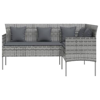 vidaXL L-shaped Couch Sofa with Cushions Poly Rattan Grey