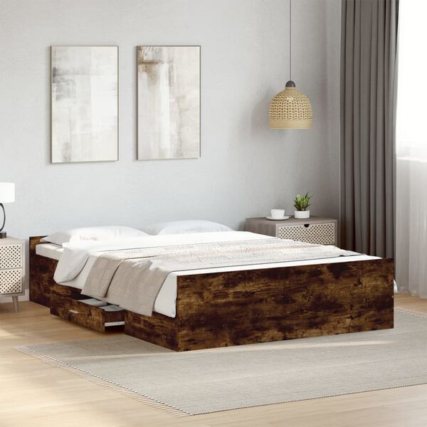 vidaXL Bed Frame with Drawers without Mattress Smoked Oak 140x190 cm
