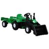 vidaXL Pedal Tractor for Kids with Trailer and Loader Green and Black