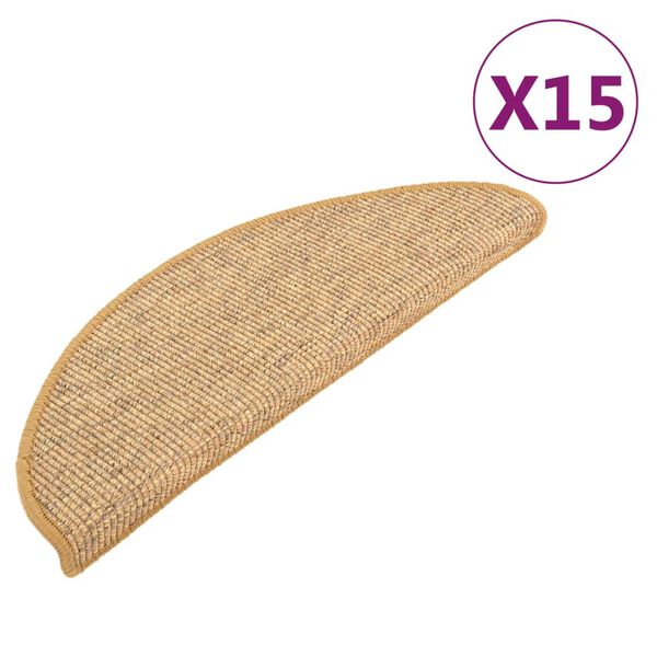 vidaXL Stair Mats 15 pcs 65x21x4 cm Sisal Half Round Large