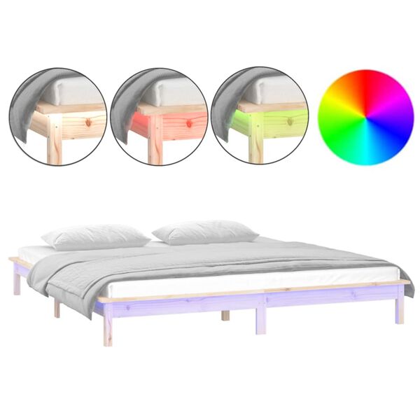 vidaXL LED Bed Frame without Mattress 135x190 cm Double Double Solid Wood