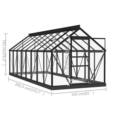 vidaXL Glass Greenhouse Anthracite 155x395.5x191 cm Aluminium