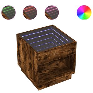 vidaXL Bedside Table with Infinity LED Smoked Oak 50x50x50 cm