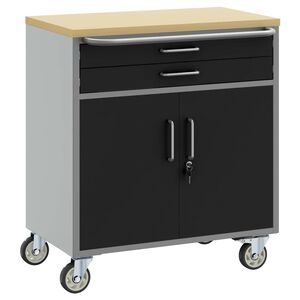 vidaXL Trolley Rolling Workbench Black and Grey 75 x 45 x 85 cm