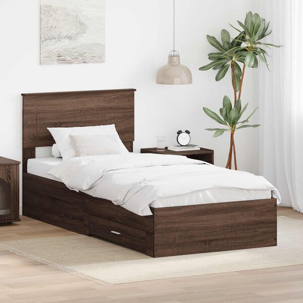 vidaXL Bed Frame Brown Oak and Silver 75 x 190 cm Engineered Wood
