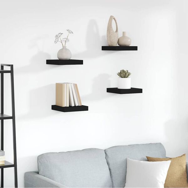 vidaXL Floating Wall Shelves 4 pcs Black 23x23.5x3.8 cm MDF