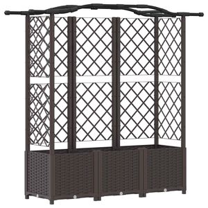 vidaXL Raised Bed with Trellis and Roof Brown 163 x 40 x 138 cm PP
