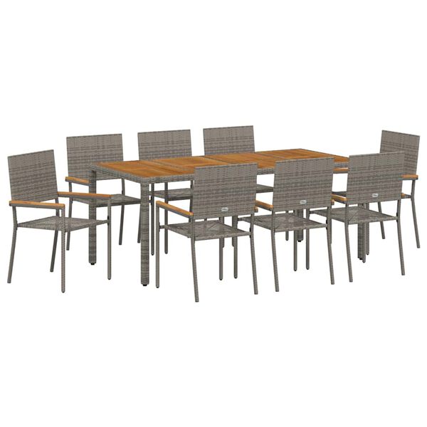vidaXL Garden Dining Set 9 pcs Grey Poly Rattan