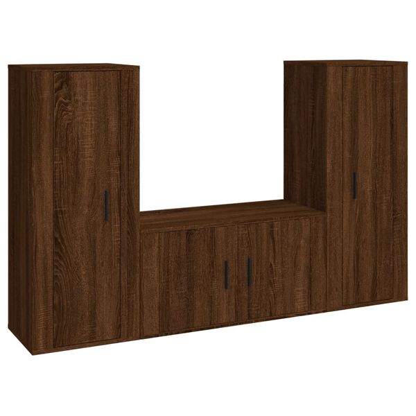 vidaXL 3 Piece TV Cabinet Set Brown Oak Engineered Wood