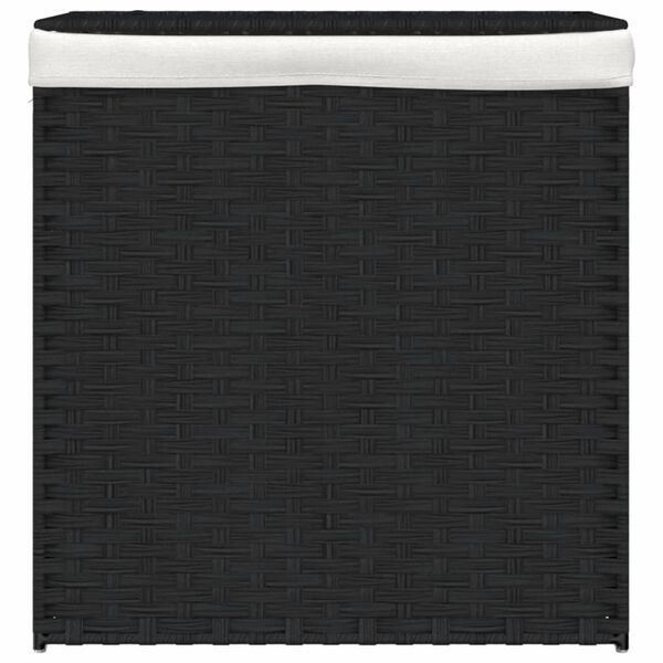 vidaXL Laundry Basket with 2 Sections Black 53x35x57 cm Poly Rattan