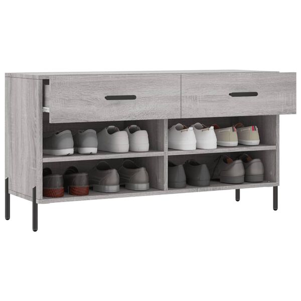 vidaXL Shoe Bench Grey Sonoma 102x35x55 cm Engineered Wood