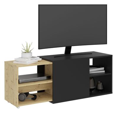 FMD TV Unit with 2 Open Compartments 133.5x39.9x49.2 cm Black and Artisan Oak