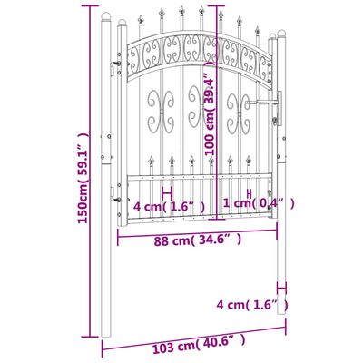vidaXL Fence Gate with Spear Top Black 103x150 cm Powder-coated Steel