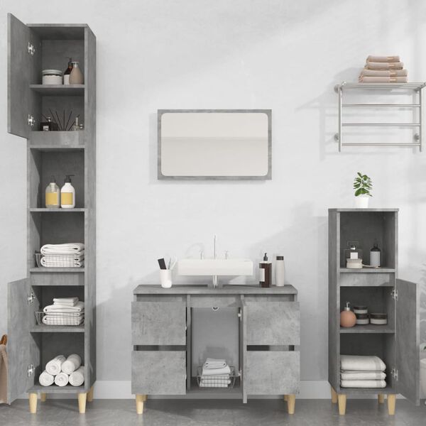 vidaXL 4 Piece Bathroom Furniture Set Concrete Grey Engineered Wood