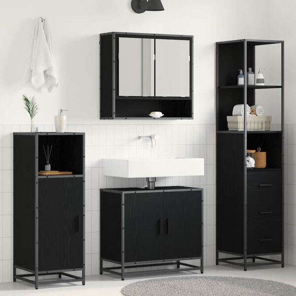 vidaXL Bathroom Furniture Set 3 pcs Black Oak Engineered Wood