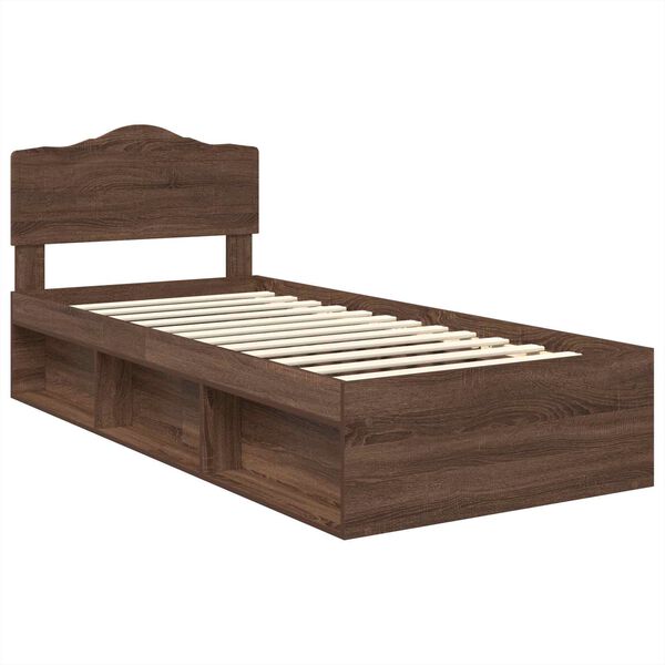 vidaXL Bed Frame with Headboard Brown Oak 90 x 190 cm Solid Pine Wood