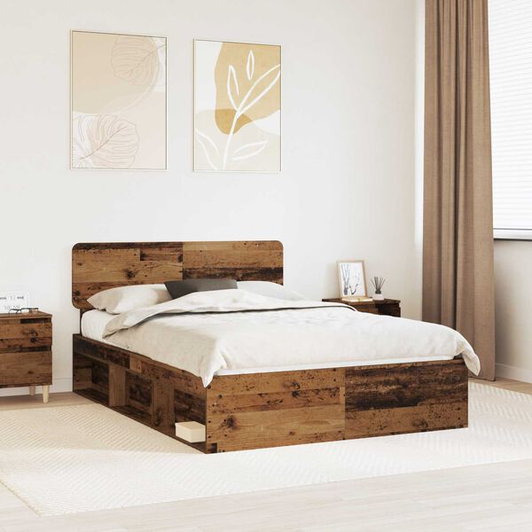 vidaXL Bed Frame with Headboard Old Wood 160 x 200 cm Solid Pine Wood