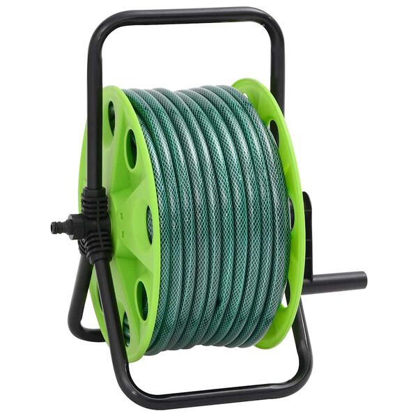 vidaXL Free Standing Green Hose Reel with Hose Fitting Set 0.5" 50 m PVC