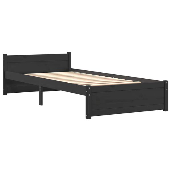 vidaXL Bed Frame without Mattress Black Solid Wood 90x190 cm Single Single