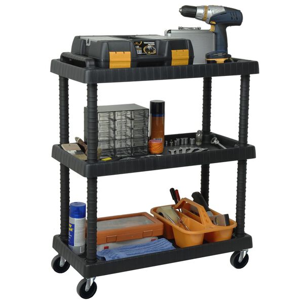 vidaXL 3-Tier Workshop Tool Trolley Black 75x37.5x92 cm PP