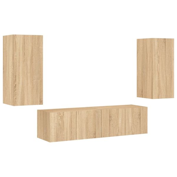 vidaXL 4 Piece TV Wall Units with LED Sonoma Oak Engineered Wood