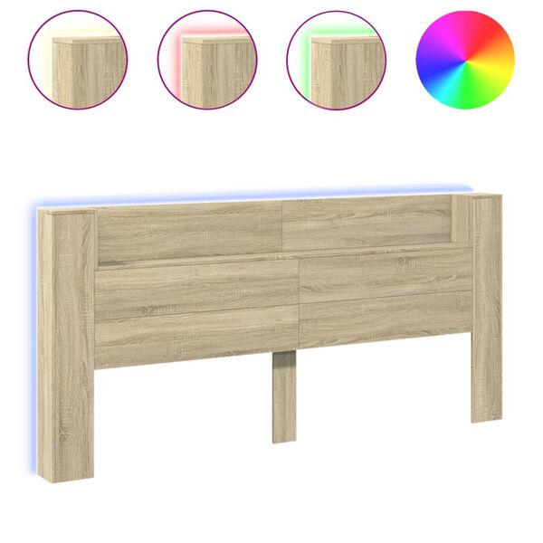 vidaXL Headboard Cabinet with LED Sonoma Oak 220x16.5x103.5 cm