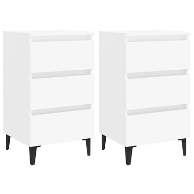 vidaXL Bed Cabinet with Metal Legs 2 pcs White 40x35x69 cm
