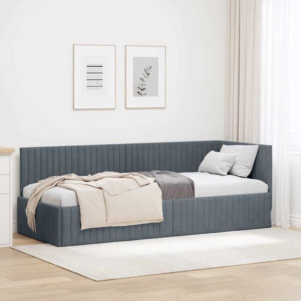 vidaXL Corner Bed Frame with Headboard Dark Grey 80 cm x 200 cm Velvet