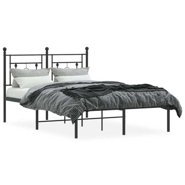vidaXL Metal Bed Frame without Mattress with Headboard Black 120x190cm