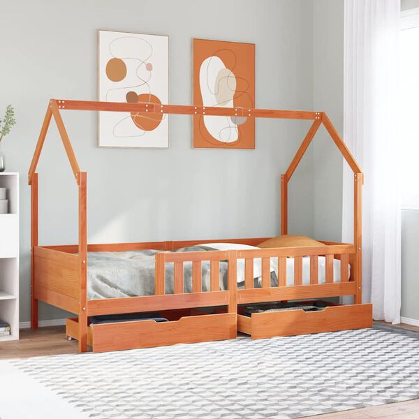 vidaXL Kids Bed Frame with Drawers without Mattress 90x200 cm Solid Wood