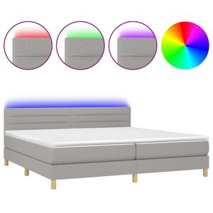 vidaXL Box Spring Bed with Mattress&LED Light Grey 200x200cm Fabric