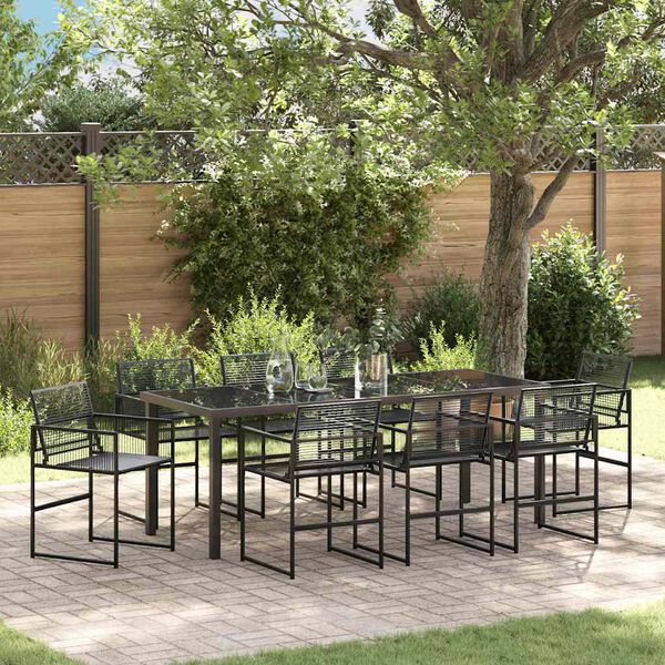 vidaXL Garden Dining Set 9 pcs Black Powder-Coated Steel