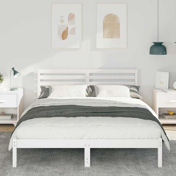 vidaXL Bed Frame with Headboard White 200 x 200 cm Solid Pine Wood