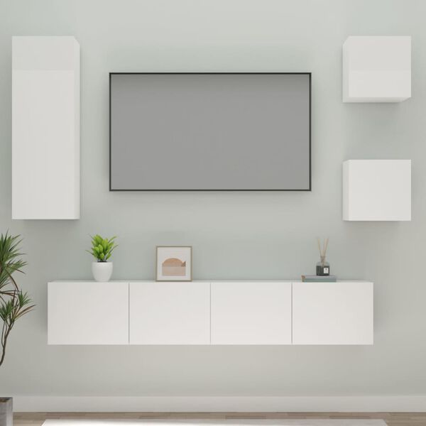 vidaXL 5 Piece TV Cabinet Set High Gloss White Engineered Wood