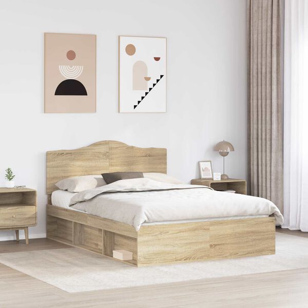 vidaXL Bed Frame with Headboard Sonoma 140 x 200 cm Solid Pine Wood