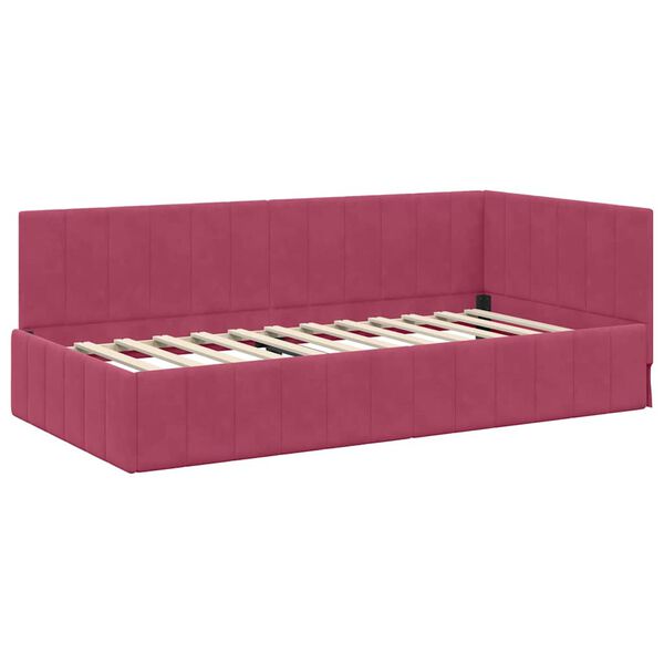 vidaXL Corner Bed Frame with Headboard Wine Red 90 cm x 190 cm Velvet