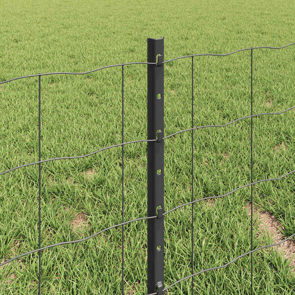 vidaXL Fence with Post Grey 0.4 x 10 m Steel and PVC