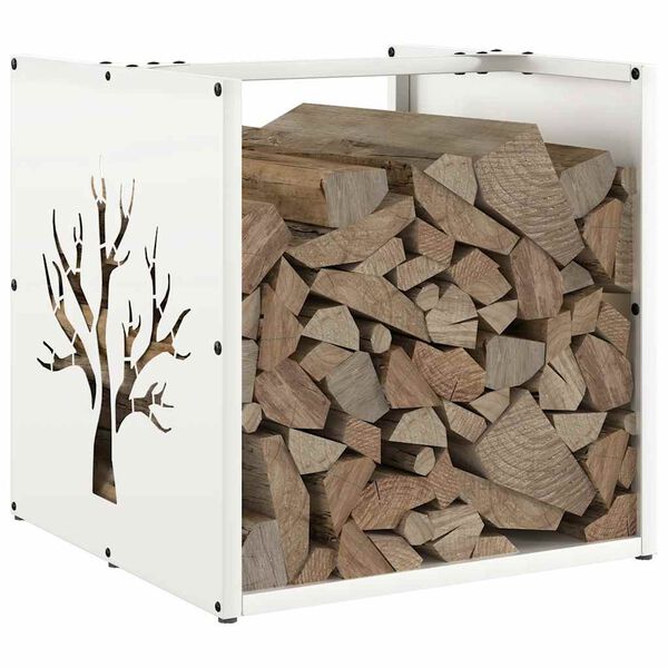 vidaXL Firewood Rack White 40x40x40 cm Cold-rolled steel