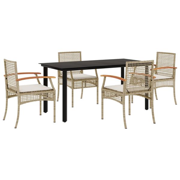 vidaXL 5 Piece Garden Dining Set with Cushions Beige Poly Rattan