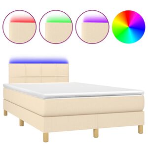 vidaXL Box Spring Bed with Mattress&LED Cream 120x200cm Fabric