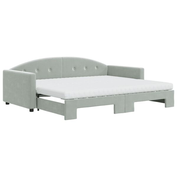vidaXL Daybed with Trundle and Mattresses Light Grey 90x190 cm Velvet