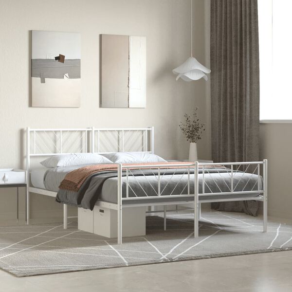 vidaXL Metal Bed Frame without Mattress with Footboard White 160x200cm