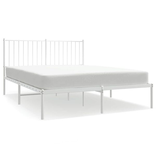 vidaXL Metal Bed Frame without Mattress with Headboard White 140x200cm