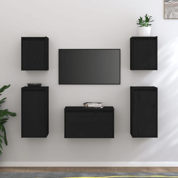 vidaXL TV Cabinets 5 pcs Black Solid Wood Pine