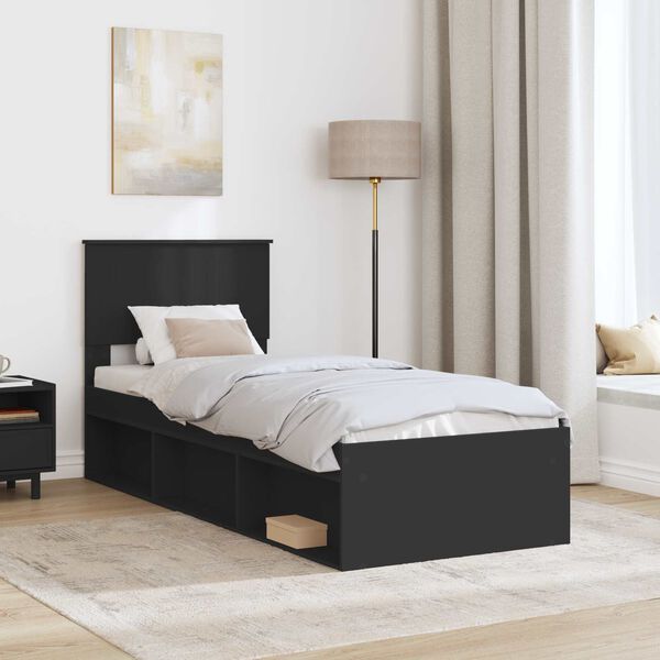 vidaXL Bed Frame with Headboard Black 75 x 190 cm Solid Pine Wood